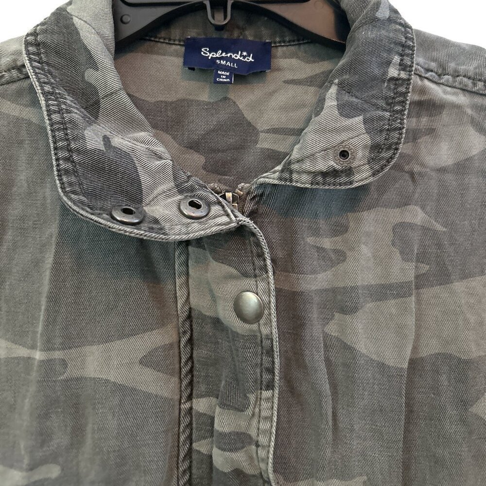 Splendid Cropped Vintage Women's Zip Up Camo Jacket Size Small Linen - Picture 2 of 4